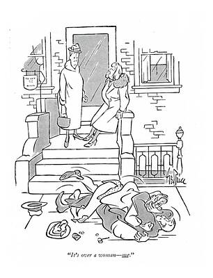 Lover Drawing - It's Over A Woman by George Price