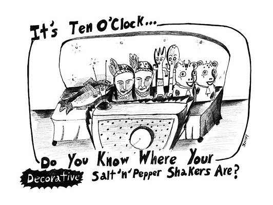Salt Wall Art featuring the drawing It's Ten O'clock Do You Know Where Your Salt 'n' by Stephanie Skalisk