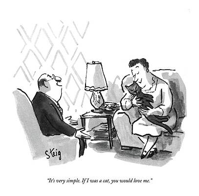 Envious Wall Art featuring the drawing If I Was A Cat by William Steig