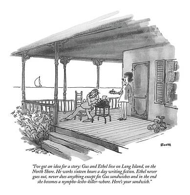 Writer on a Porch with Woman Wall Art