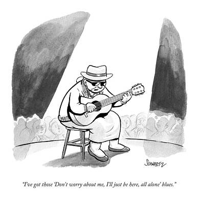 Jazz Wall Art featuring the drawing I've Got Those 'don't Worry by Benjamin Schwartz