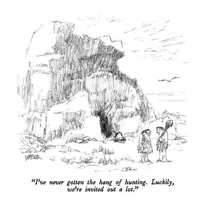 Stone Wall Art featuring the drawing I've Never Gotten The Hang Of Hunting.  Luckily by Robert Weber