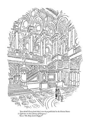 Family Wall Art featuring the drawing Just Think! Every Book That's Ever Been Published by Charles E. Martin