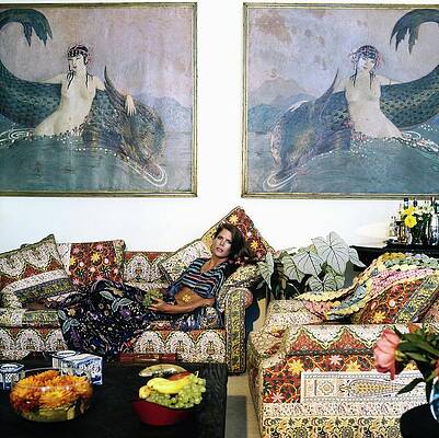 Colorful Bohemian Living Room with Art Wall Art