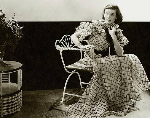 Wall Art featuring the photograph Katharine Hepburn Sitting On A Chair by Lusha Nelson