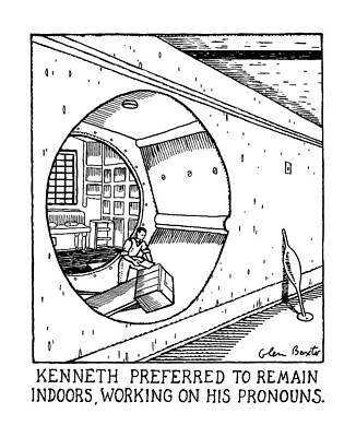 Round Drawing - Kenneth Preferred To Remain Indoors by Glen Baxter