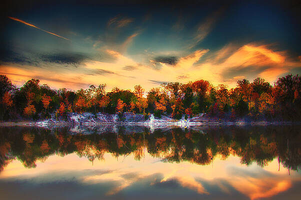 Serene Autumn Lakeside Reflection Wall Art