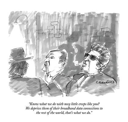 Nose Drawing - Know What We Do With Nosy Little Creeps Like You? by Michael Crawford