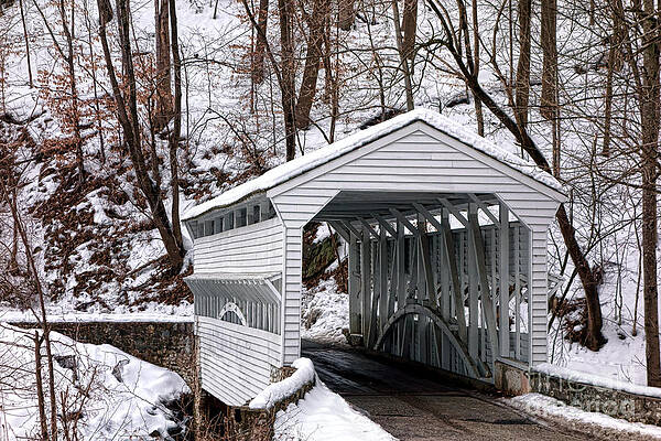 Winter Covered Bridge Scene Photograph