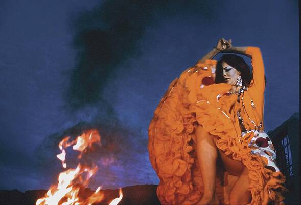 Wall Art featuring the photograph La Polaca Dancing Around A Fire by Raymundo de Larrain