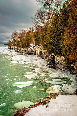 Wall Art featuring the photograph Late Winter At Cave Point by Duluth To Door County Photography
