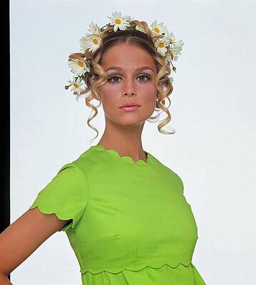 Crown Wall Art featuring the photograph Laura Hutton Wearing A Daisy Wreath by Gianni Penati