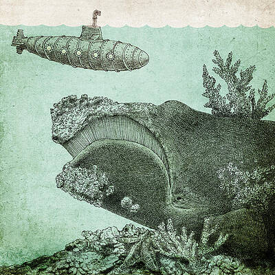 Submarine Above a Gigantic Whale Wall Art