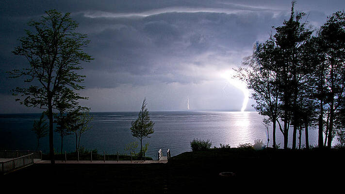 Mary Lee Photograph - Lightning On Lake Michigan At Night by Mary Lee Dereske