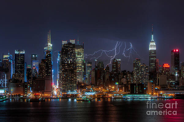 Wall Art featuring the photograph Lightning Over New York City III by Clarence Holmes