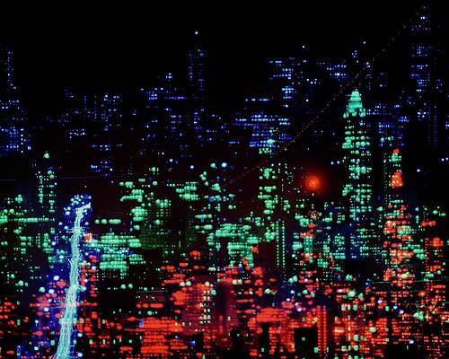 Vibrant City Lights at Night Photograph