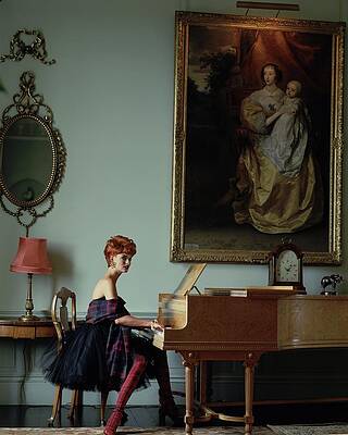 Woman at Piano in Elegant Room Photograph
