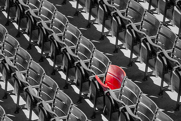 Lone Red Seat in Stadium Photograph