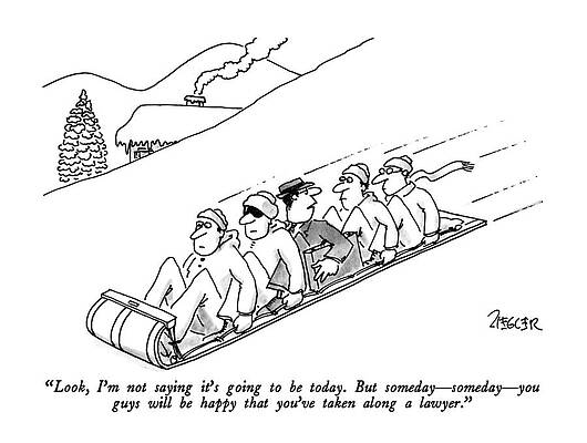 Humorous Winter Toboggan Ride Print