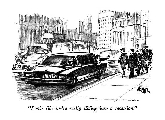 Walking Drawing - Looks Like We're Really Sliding Into A Recession by Robert Weber