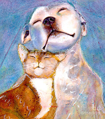 Content Dog and Cat Embrace Wall Art