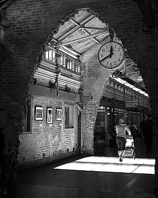 Woman with Stroller in Urban Passage Wall Art