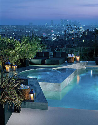 Elegant Pool with City Skyline Wall Art