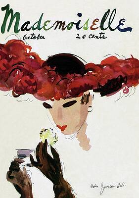 Watercolor Wall Art featuring the photograph Mademoiselle Cover Featuring A Woman In A Red by Helen Jameson Hall