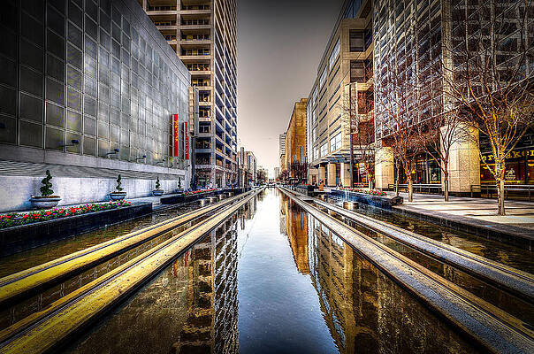 Urban Canal Reflection at Dusk Wall Art