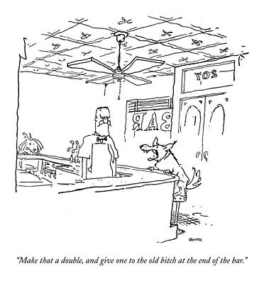 Dog Ordering Drinks at Bar Drawing