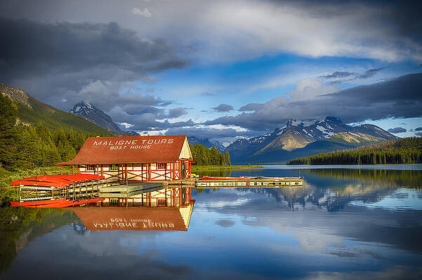Sky Photograph - Maligne Boat House by Mary Jo Allen