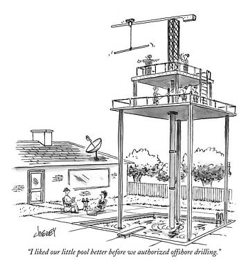 Construction Drawing - Man And Woman Sitting In Their Backyard by Tom Cheney