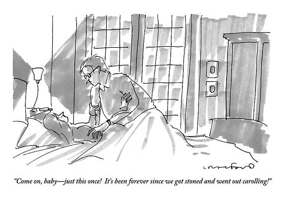 Stone Wall Art featuring the drawing Man Attempting To Rouse Lover From Bed by Michael Crawford