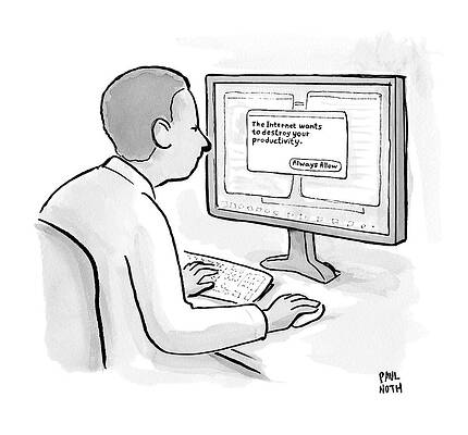 Computer Drawing - Man Looks At Computer Screen In Which An Alert by Paul Noth
