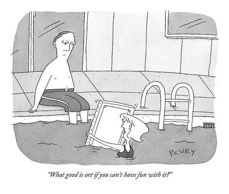 Humorous Poolside Scene with Art Wall Art