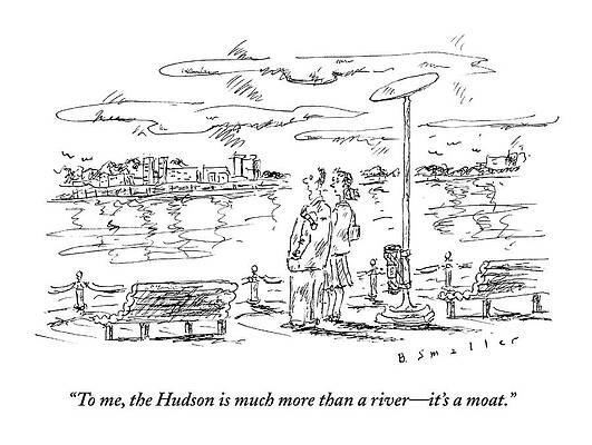 River Wall Art featuring the drawing Man Speaks To Woman As They Look by Barbara Smaller