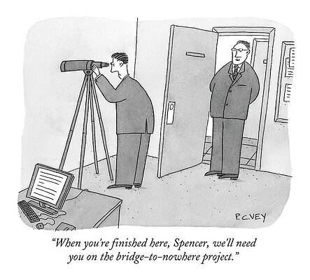 Watching Drawing - Man Stares At Wall With Telescope by Peter C. Vey