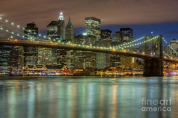 Reflection Wall Art featuring the photograph Manhattan Night Skyline III by Clarence Holmes