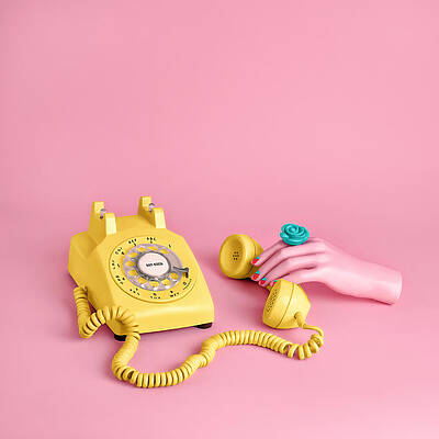 Retro Yellow Phone with Mannequin Hand Wall Art