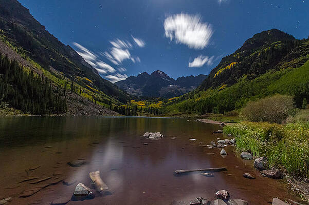 Color Wall Art featuring the photograph Maroon Bells At Night by Jeff Stoddart
