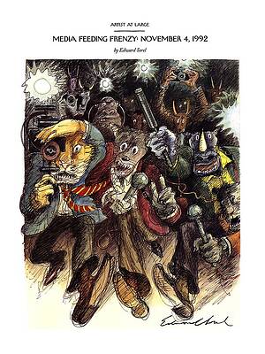 4 Wall Art featuring the drawing Media Feeding Frenzy: November 4 by Edward Sorel