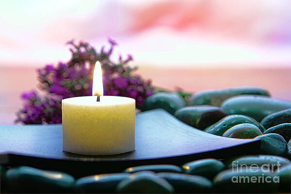Serene Candle with Stones and Flowers Wall Art