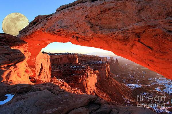 Wall Art featuring the photograph Mesa Arch Moon by Adam Jewell