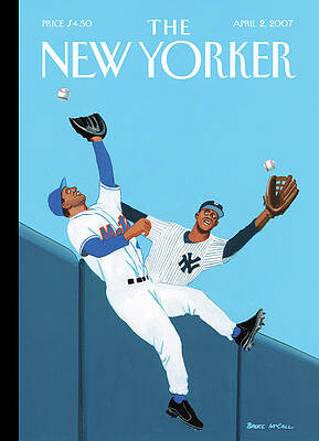 Baseball Players Leaping for a Catch Painting