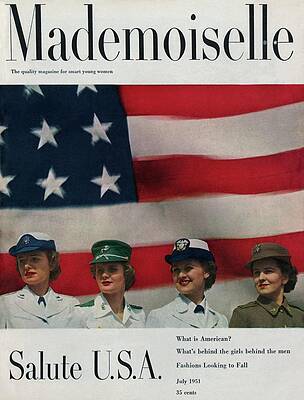 American Flag Wall Art featuring the photograph Military Women In Front Of A Us Flag by Herman Landshoff