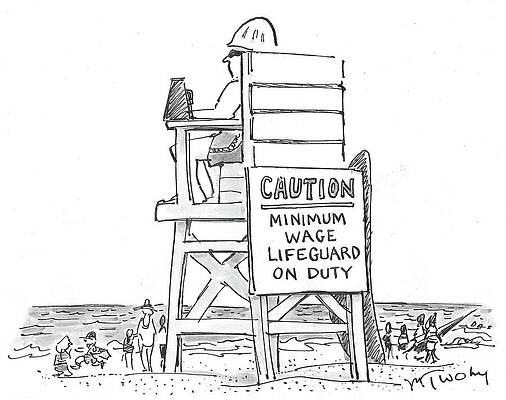 Coastline Drawing - Minimum Wage Lifeguard On Duty by Mike Twohy