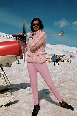 Woman in Pink with Ski Gear Photograph