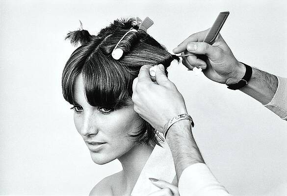 Monochrome Photograph - Model Getting Hair Put In Curlers by William Connors