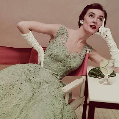 Vintage Elegance in Green Dress Wall Art