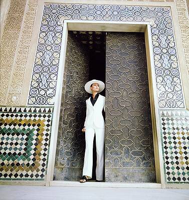 Wall Art featuring the photograph Model Wearing A Calvin Klein Pantsuit by Raymundo de Larrain